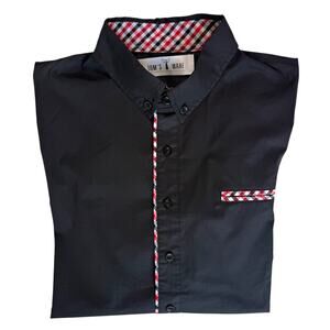 Tom's Ware Black Dress Shirt Mens Large Red White‎ Check Contrast Trim Roll Cuff